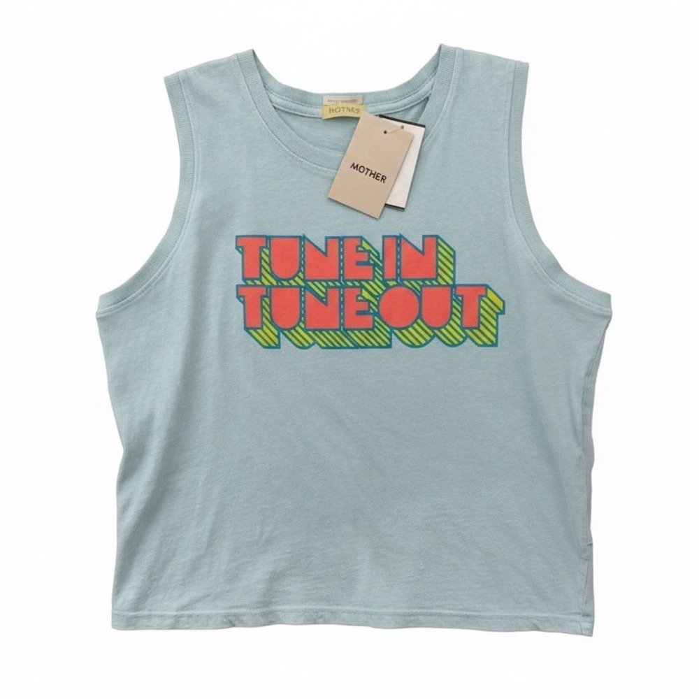 Mother Denim The Strong and Silent Type Tank Pastel Blue Tune In Tune Out M‎ NEW